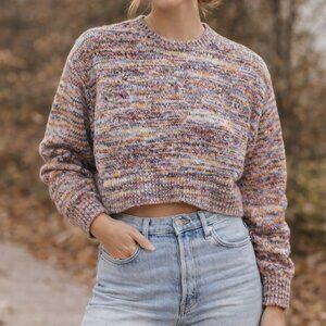 Forever 21 Cozy Multicolor Knit Crop Sweater Fall Autumn Core Chic Size L